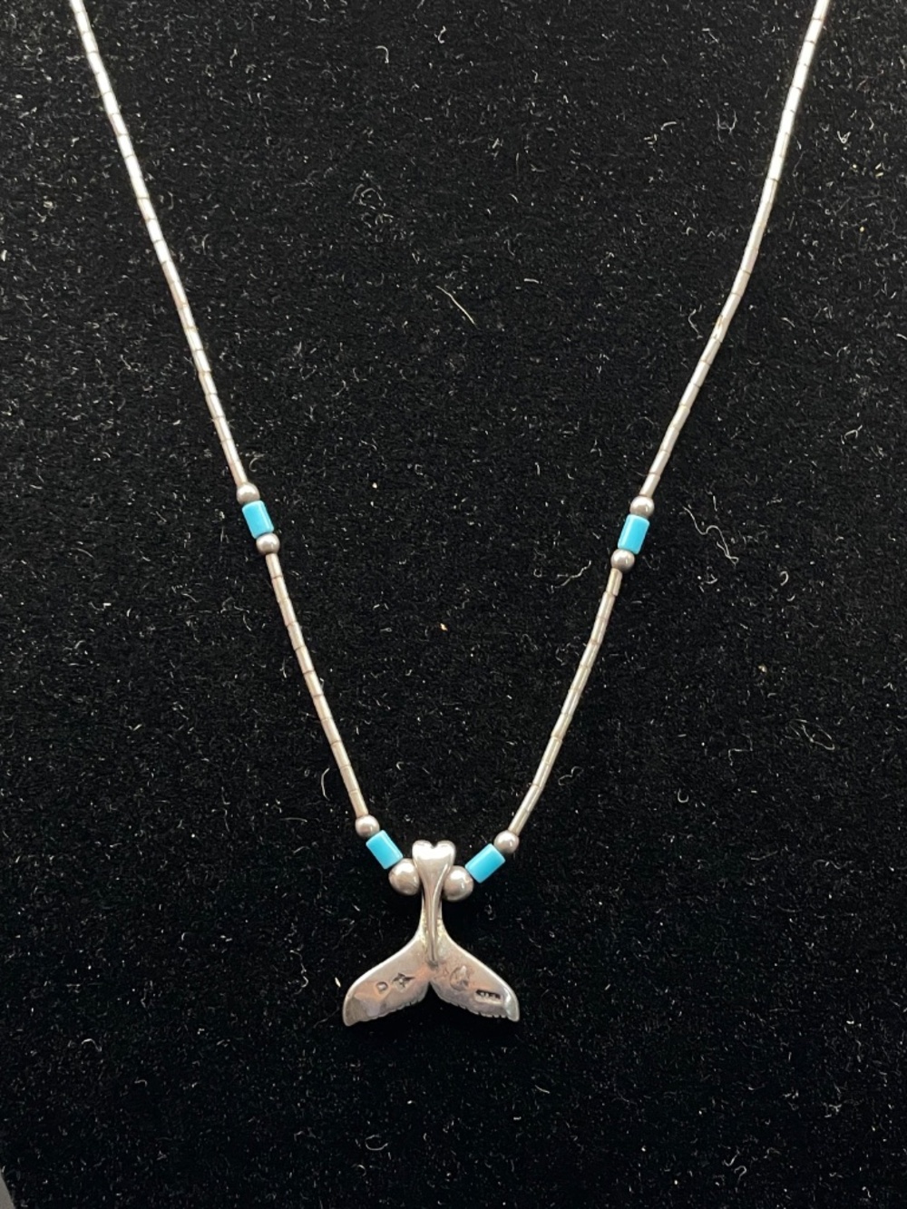 Vintage Sunwest Silver Sterling Turquoise Whale Tail Pendant Necklace